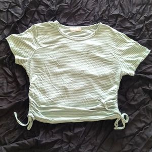 Forever Rose sage green white striped top